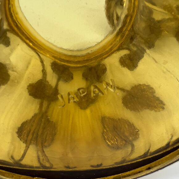 VTG Amber Glass Biscuit Jar Music Box Lid plays Love Story Metal Leaf Overlay - Picture 6 of 7